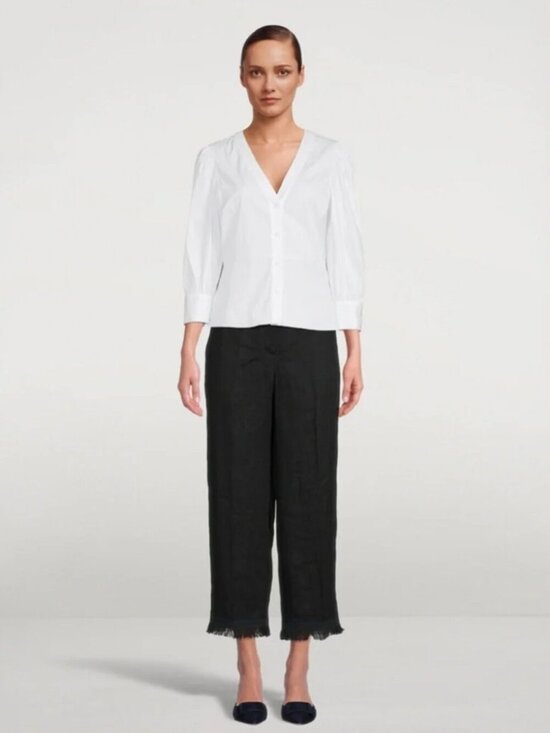 Theory Pants - THEORY | Black Cropped Linen Pants with Fringe Hem, Size 8